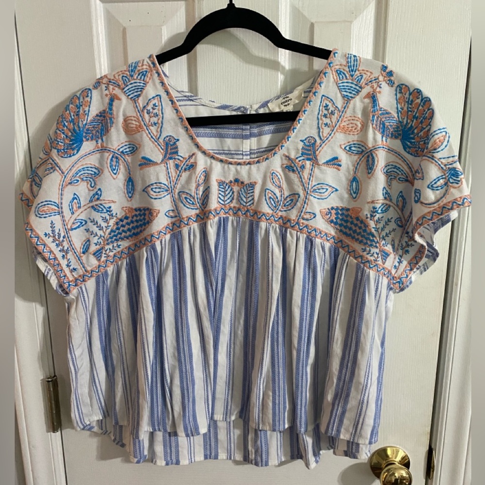 entro Blue and White Embroidered Shirt Size M/L
